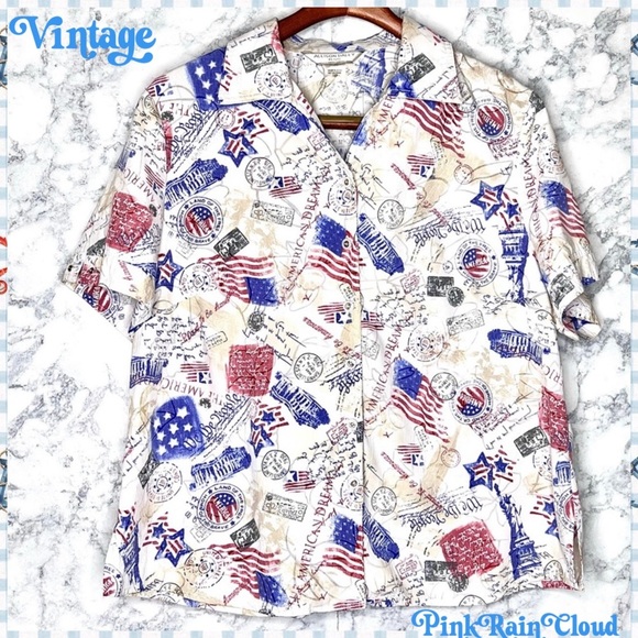 Allison Daley 90s Patriotic Americana Textured Button Up Shirt Women’s 16P - Picture 14 of 14